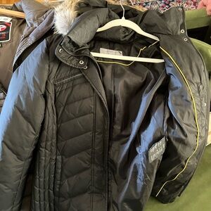 Marc Anthony Black Quilted Jacket with Fur Hood